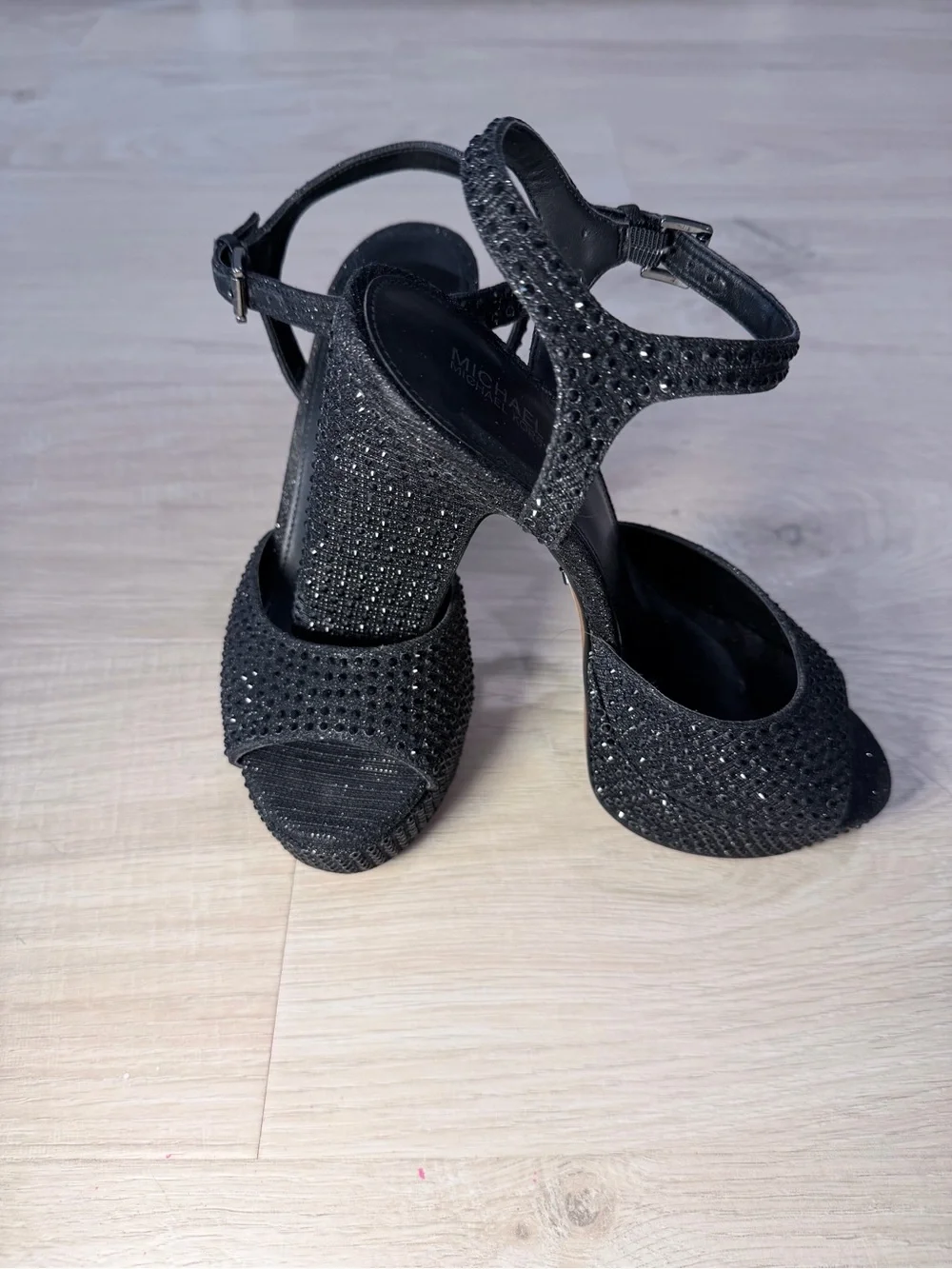 Michael Kors Black Crystal Studded Ankle-Strap Heels